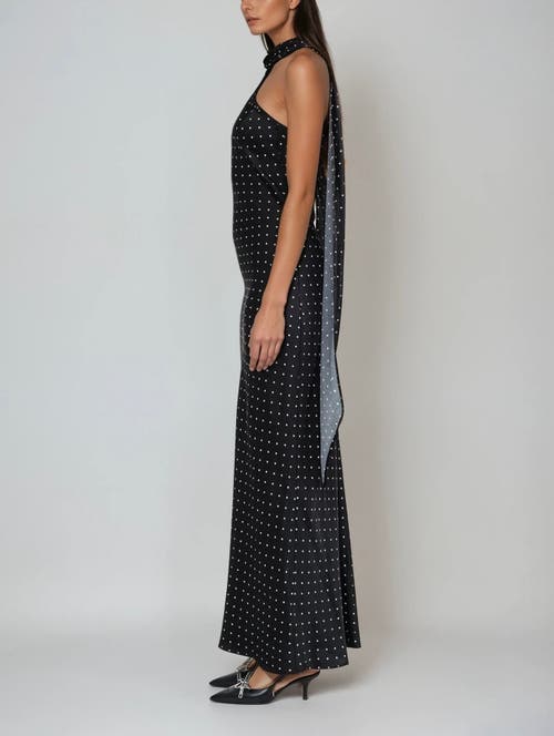 Sisterly Léonie Halter Polka-dot Satin Gown In Black