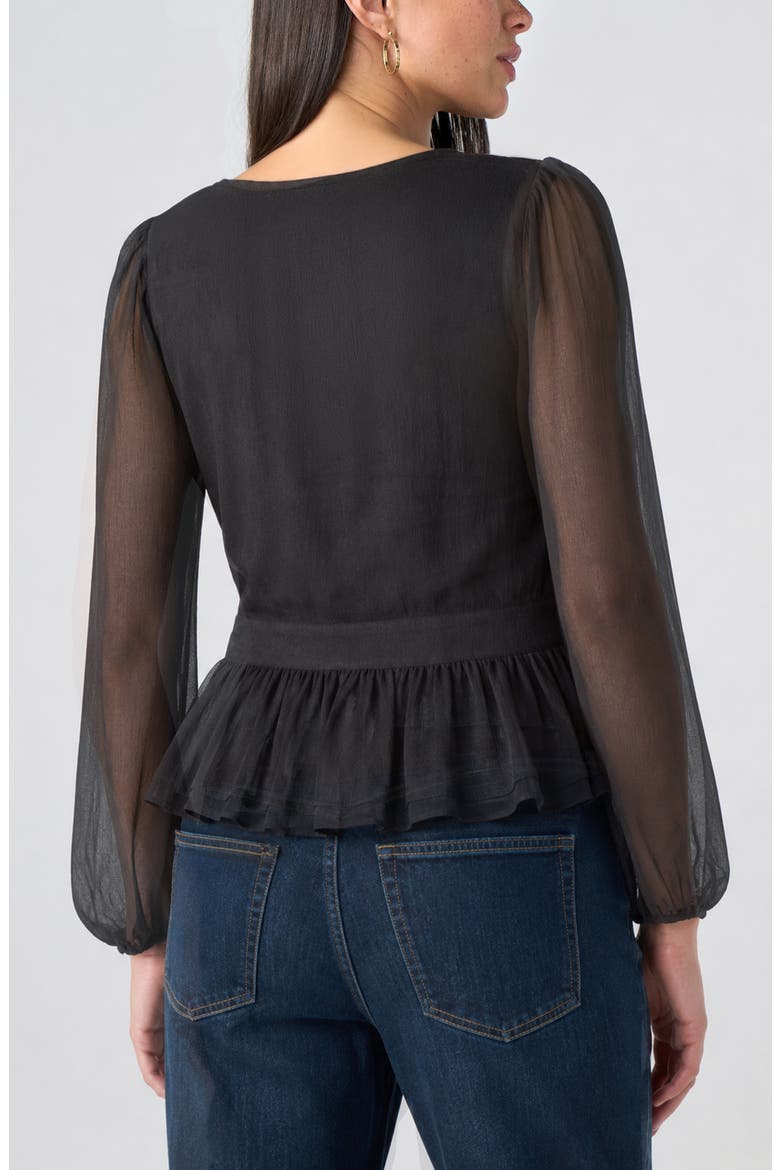 Embellished Peplum Chiffon Top, Alternate, color, BLACK