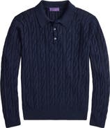 Ralph Lauren Purple Label Cable Stitch Long Sleeve Cotton & Mulberry Silk Polo Sweater