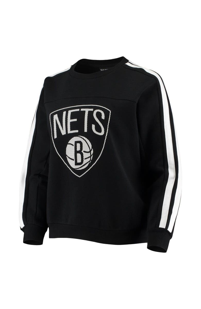 THE WILD COLLECTIVE Women's The Wild Collective Black Brooklyn Nets Perforated Logo Pullover Sweatshirt, Alternate, color, Black