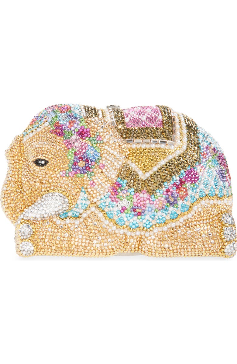 JUDITH LEIBER COUTURE Elephant Crystal Embellished Clutch, Main, color, Silver Sunrise Mult