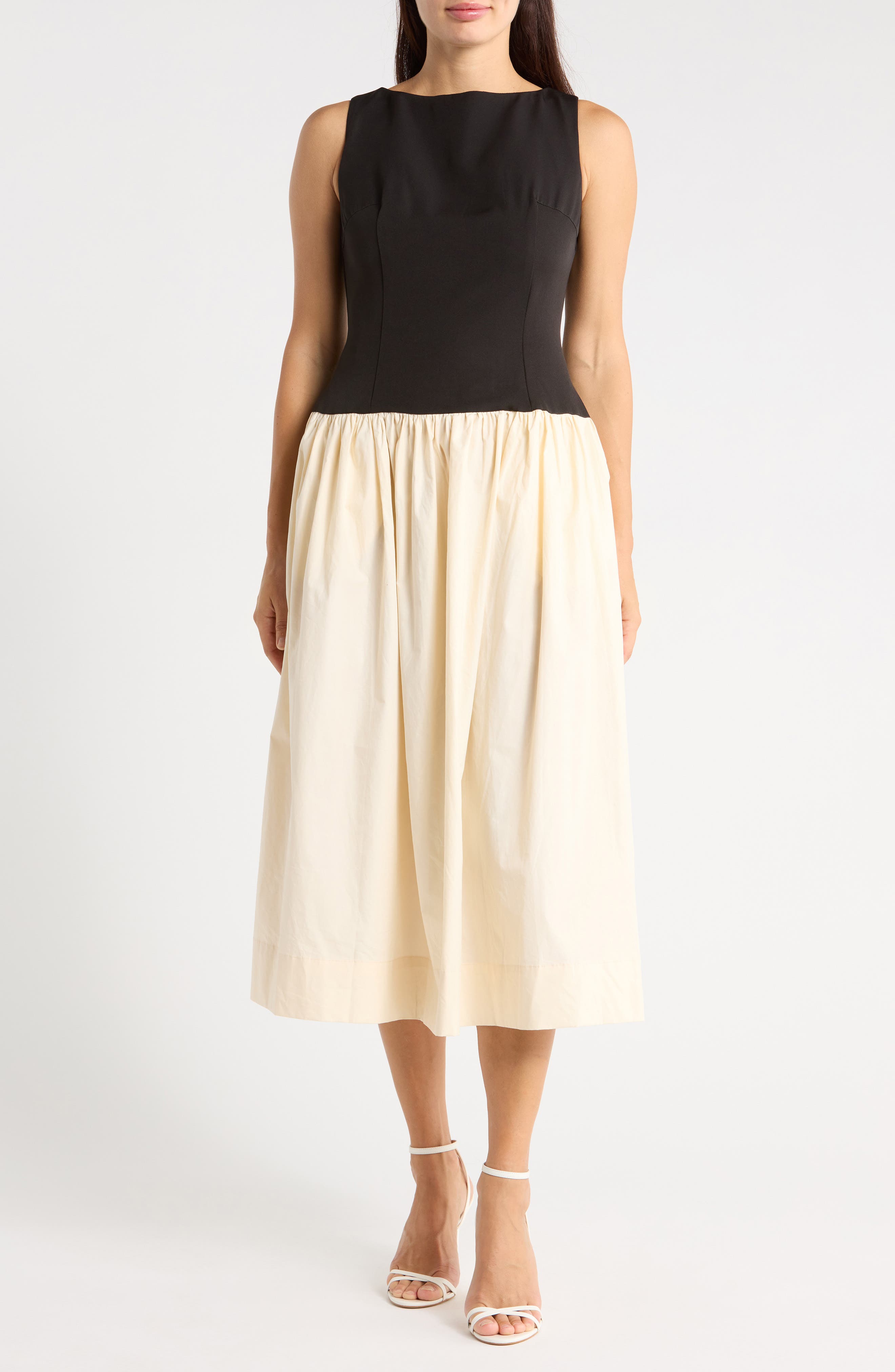Colorblock Fit & Flare Midi Dress