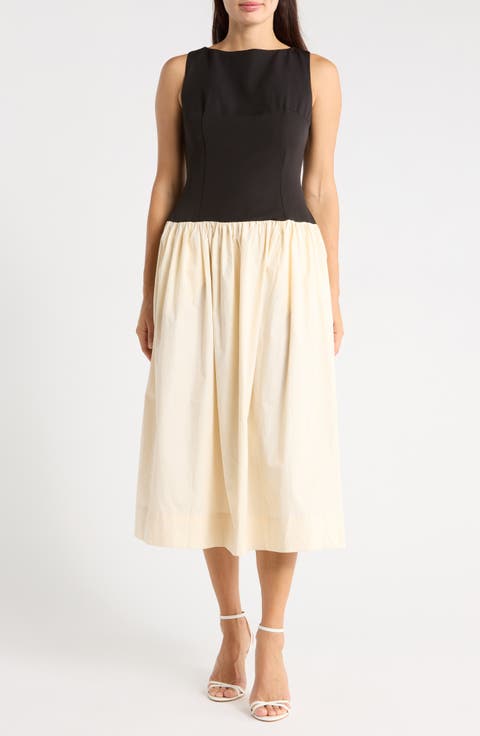 Colorblock Fit & Flare Midi Dress