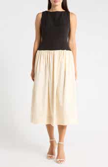 Colorblock Fit & Flare Midi Dress