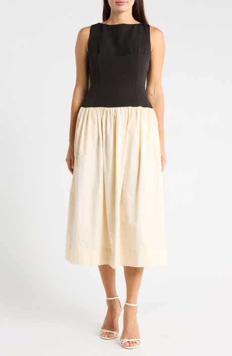 Colorblock Fit & Flare Midi Dress