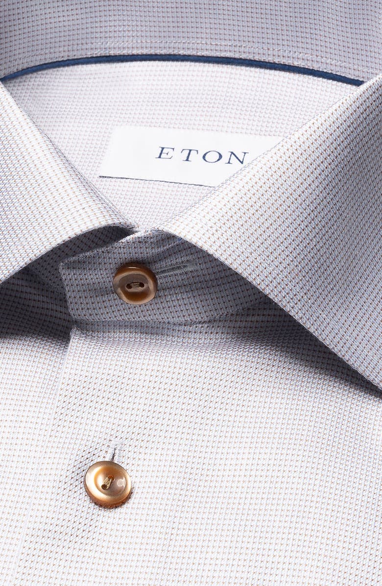 Eton Slim Fit Micropattern Stretch Cotton & Lyocell Dress Shirt, Alternate, color, Light Beige