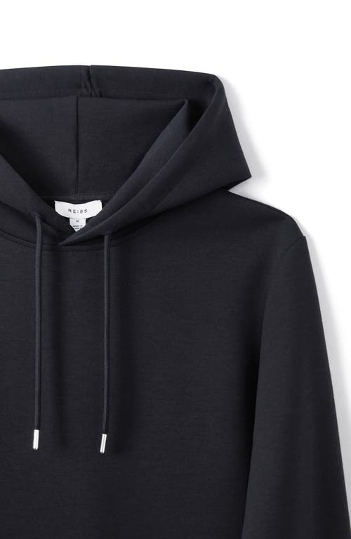 Reiss Navy Plain Interlock Jersey Drawstring Hoodie In Black