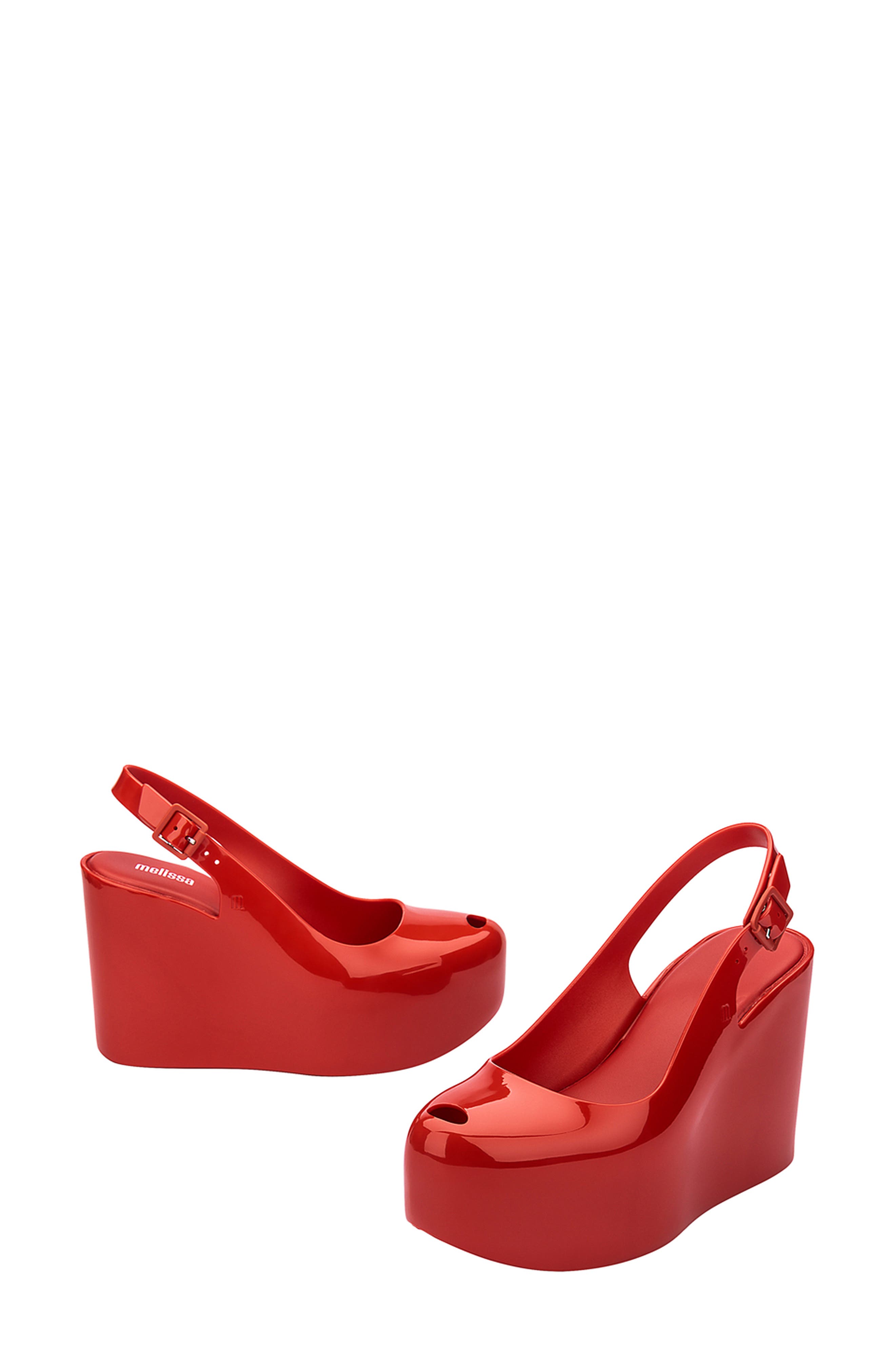 Melissa Groovy Slingback Platform Wedge Pump, Alternate, color, Red
