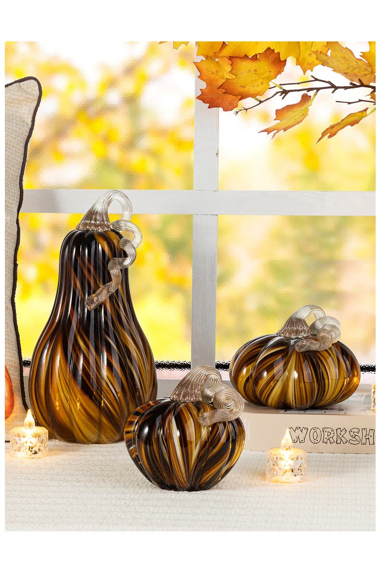 Multi Brown Striped Large Glass Gourd Pumpkin, Alternate, color, Brown