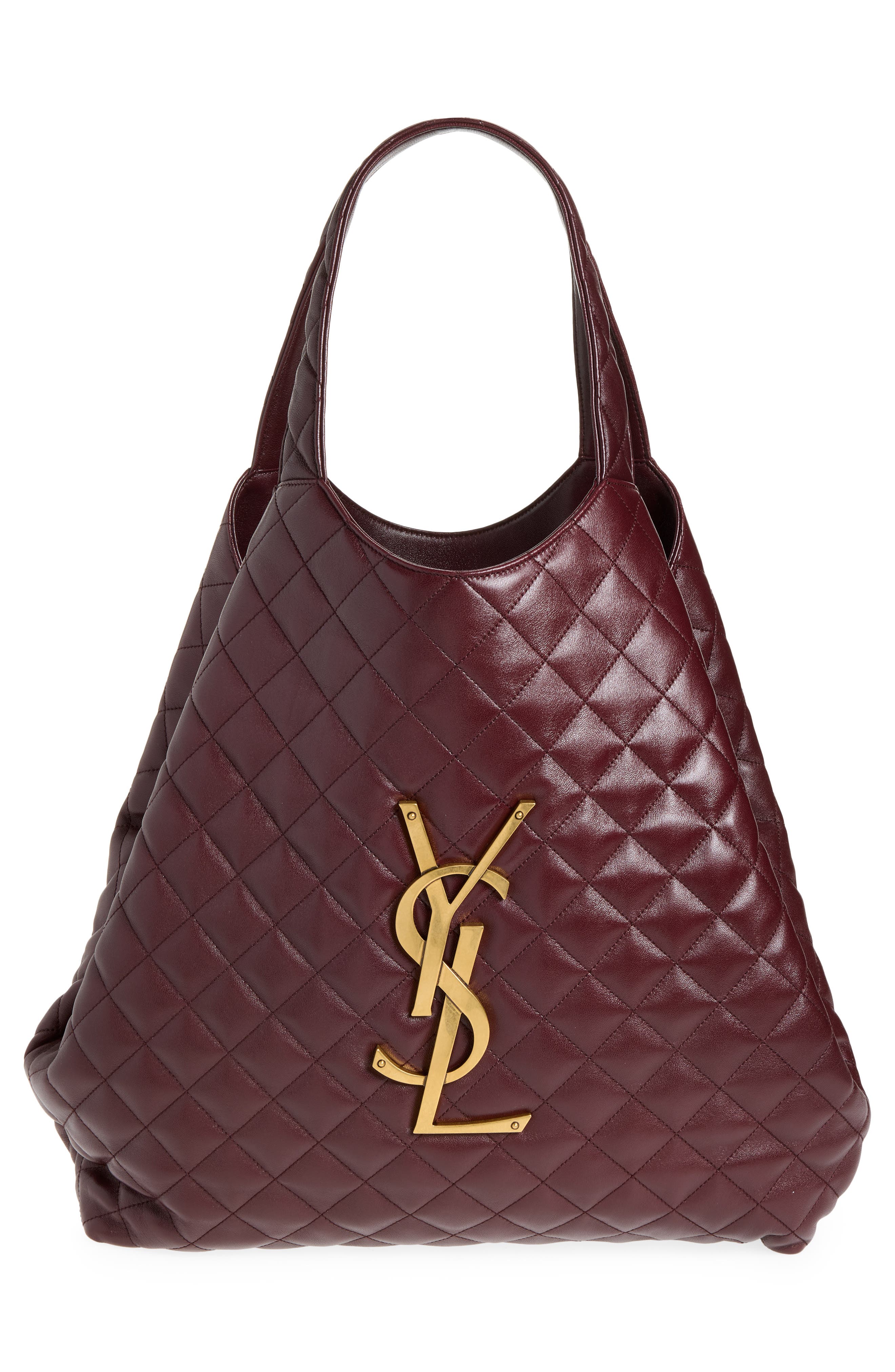 Maxi Quilted Leather Shopper, Alternate, color, ROUGE CABERNET