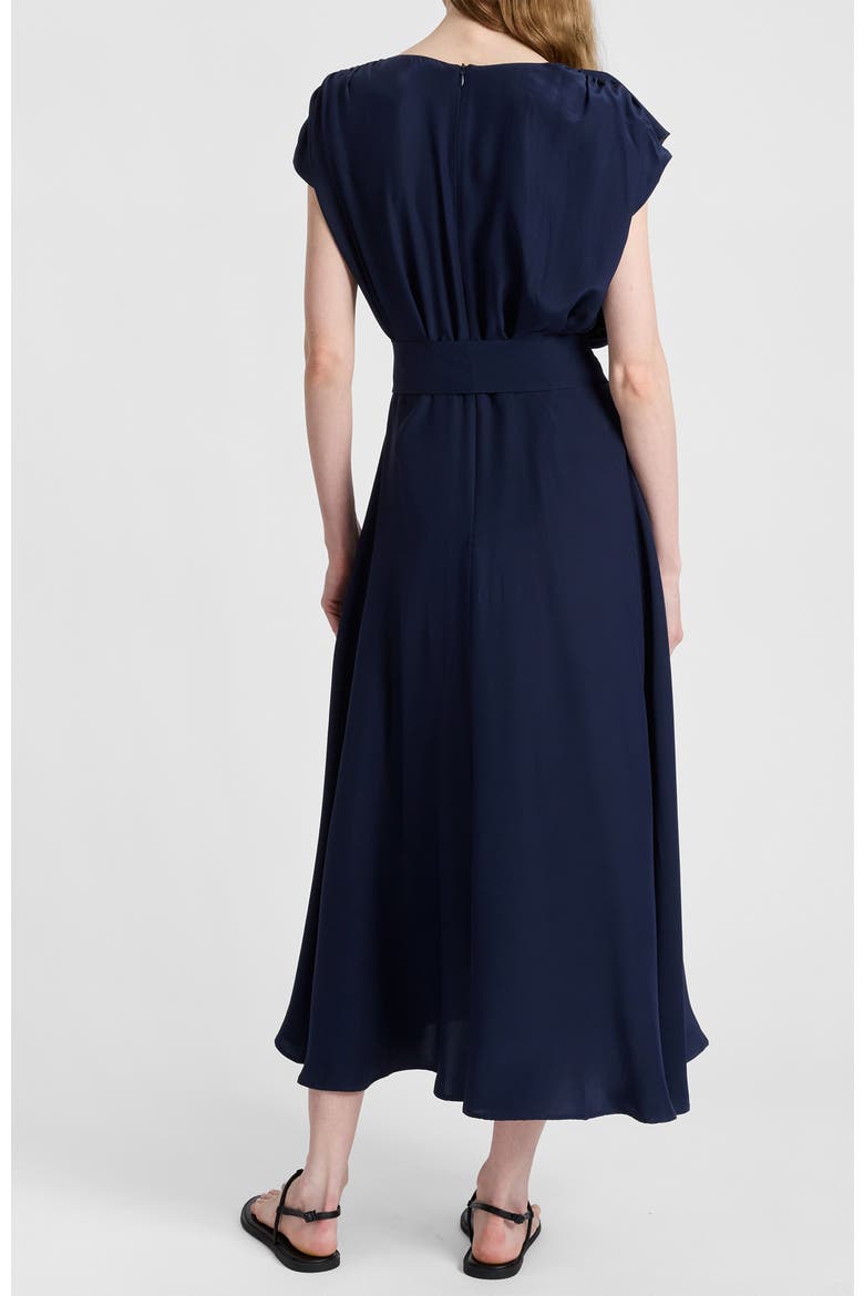Mandy Ruffled Faux Wrap Silk Midi Dress, Alternate, color, MIDNIGHT
