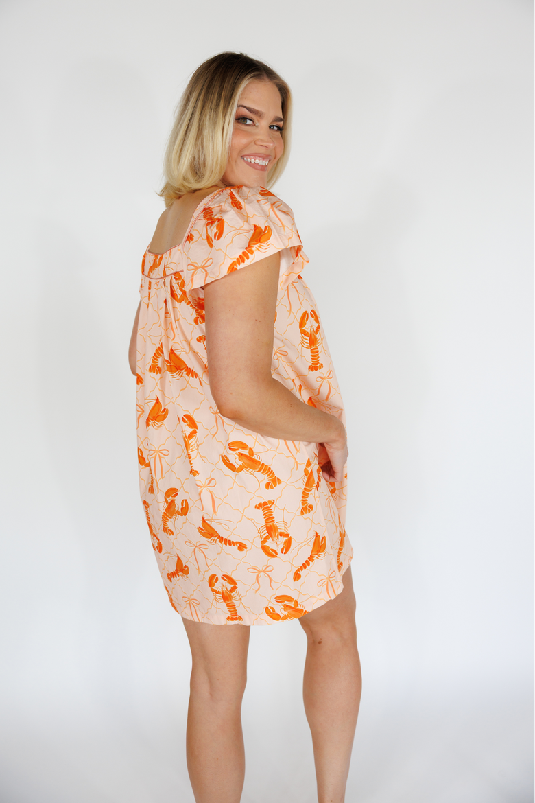 Short Day Dress, Alternate, color, Lobster Trellis