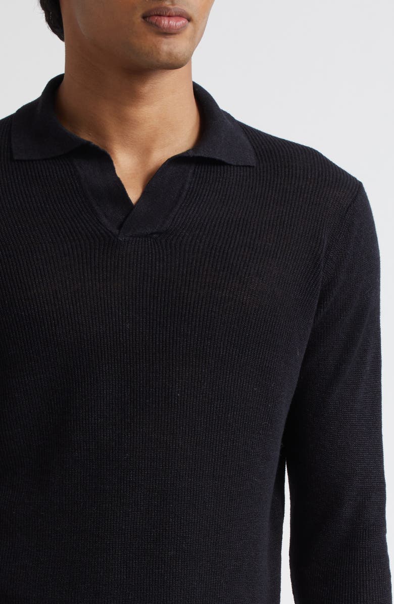 Thom Sweeney Skipper Long Sleeve Linen & Cotton Polo, Alternate, color, Black