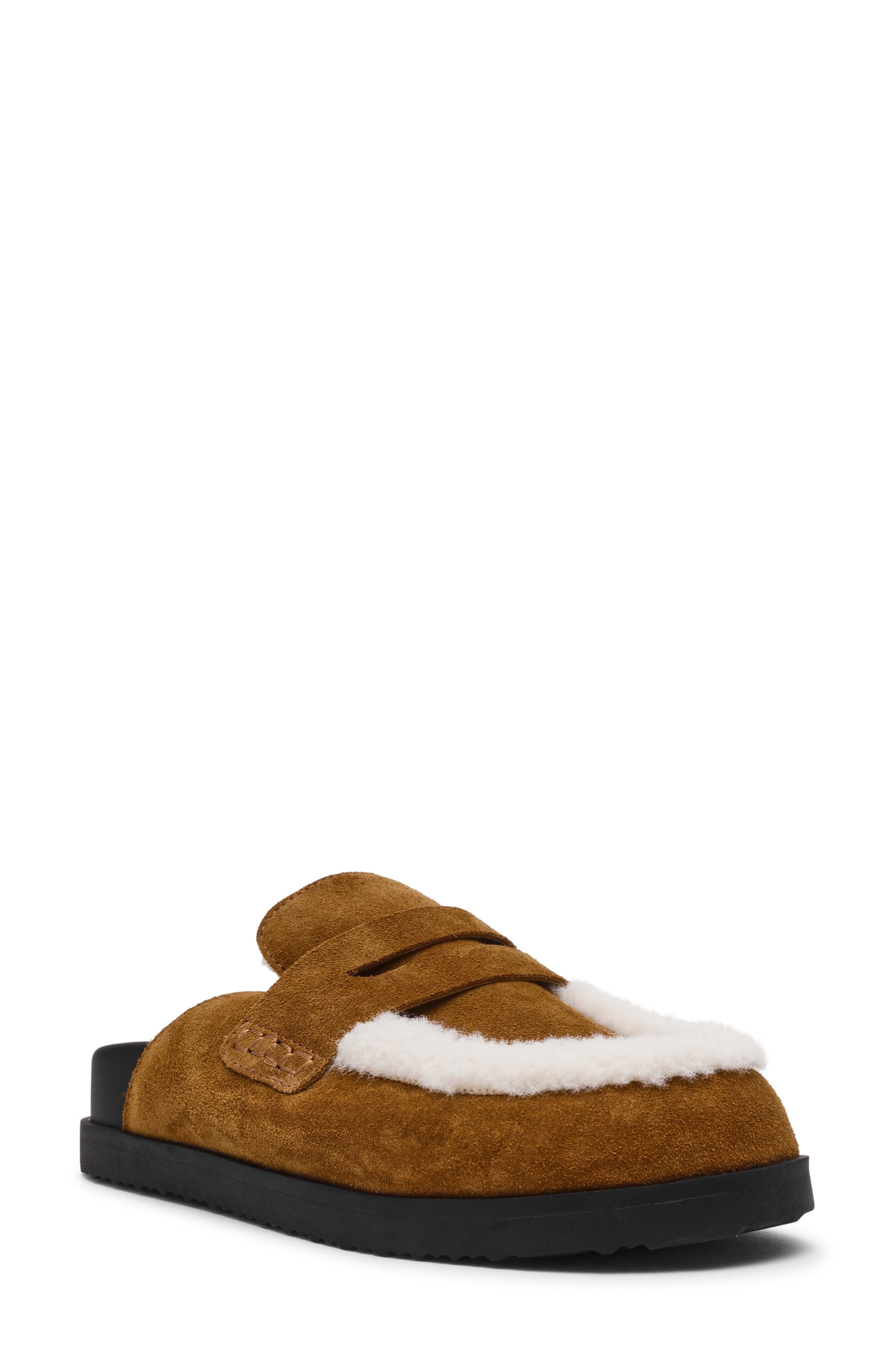 Steve Madden Tomlin Faux Fur Trim Mule, Main, color, Chestnut Suede