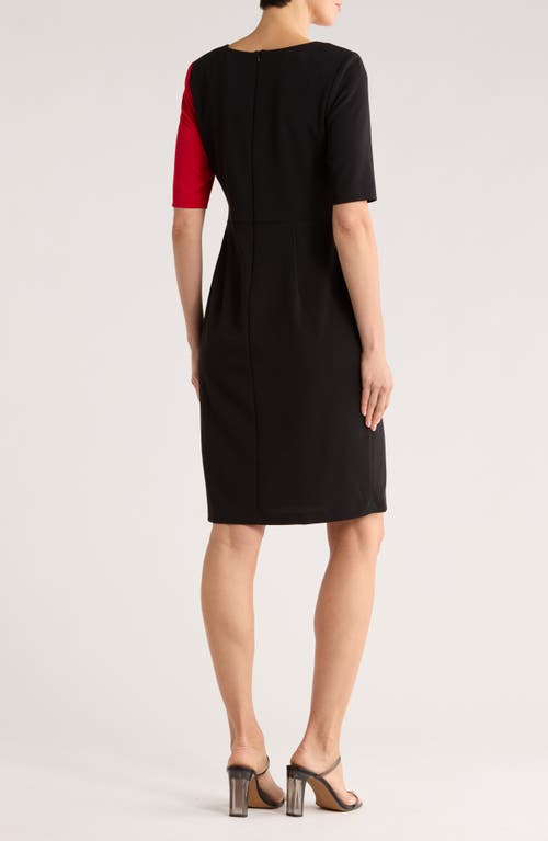 Connected Apparel Colorblock Faux Wrap Dress In Multi