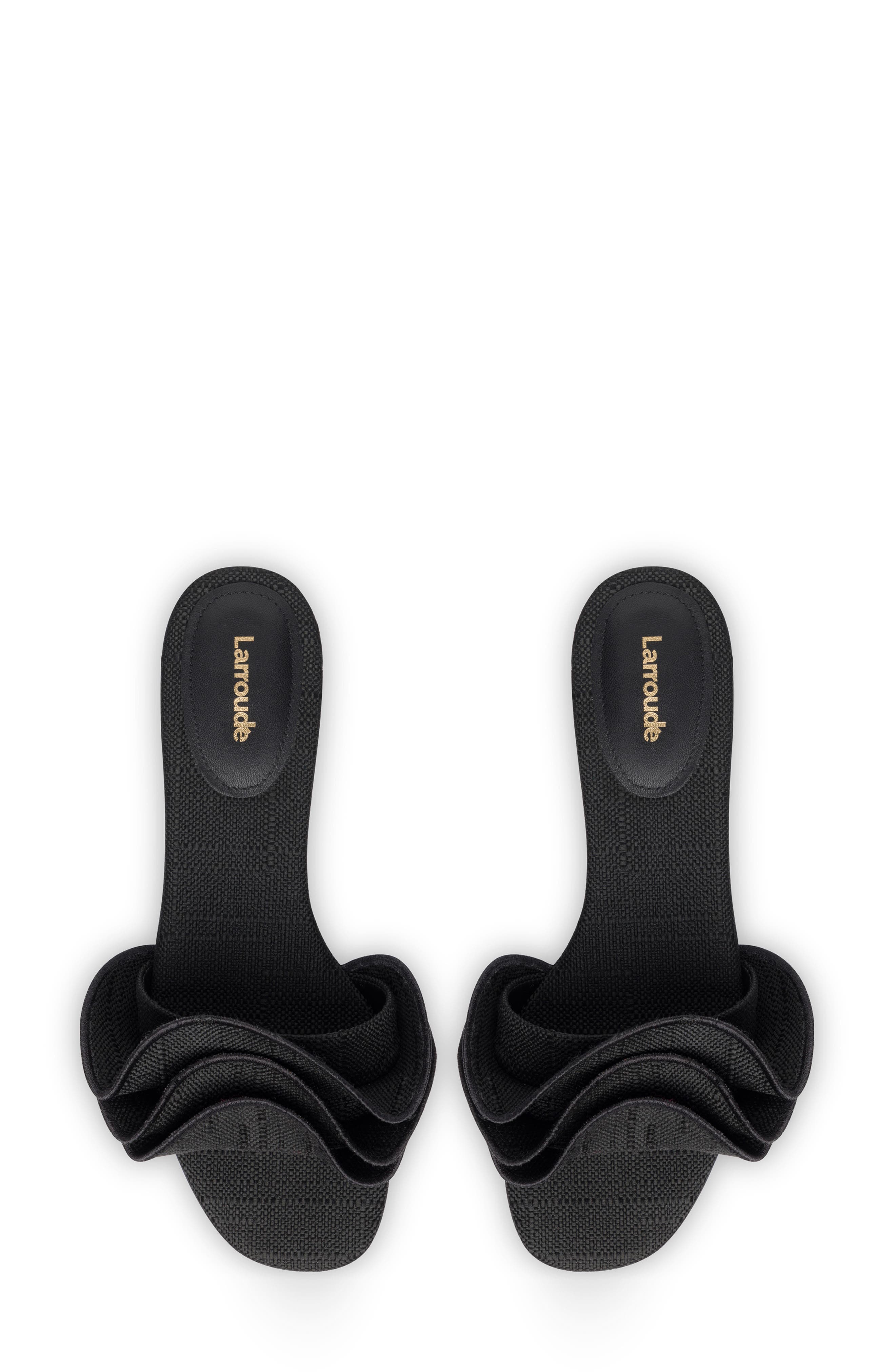 Larroudé Ivy Ruffle Raffia Slide Sandal, Alternate, color, 