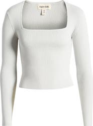 Open Edit Luxe Sculpt Square Neck Long Sleeve Top | Nordstrom