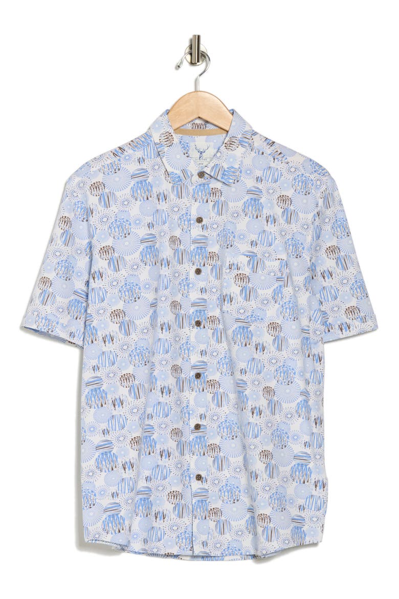 Regular Fit Short Sleeve Stretch Button-Up Shirt, Alternate, color, BLUE/ TAN