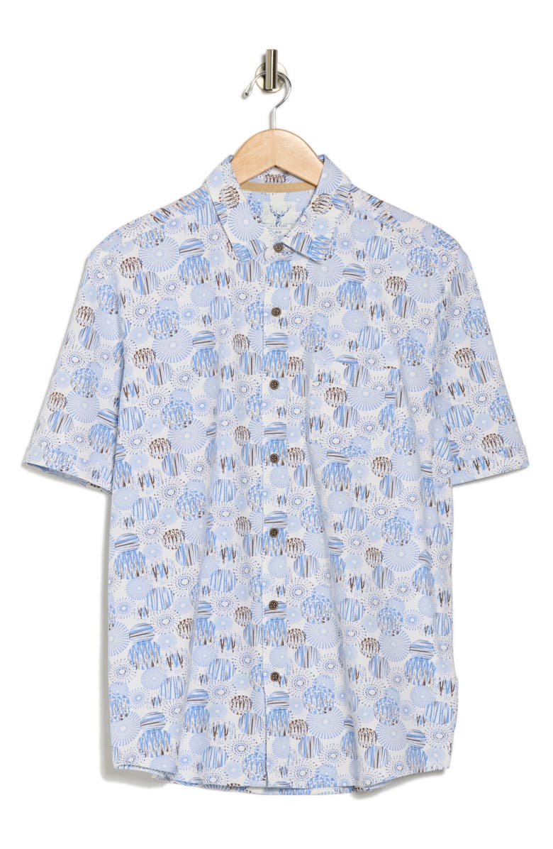 NICOBY Regular Fit Short Sleeve Stretch Button-Up Shirt, Alternate, color, Blue/ Tan