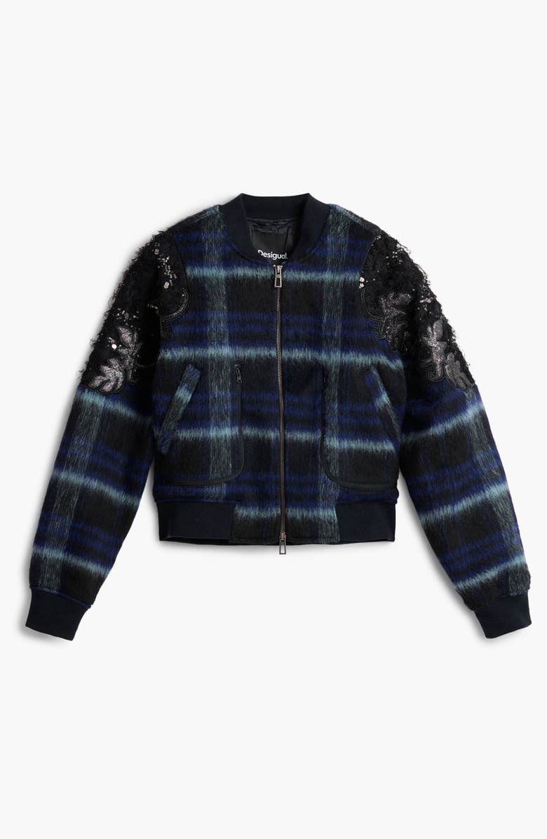 Desigual Sequin Appliqué Crop Jacket, Main, color, Purple