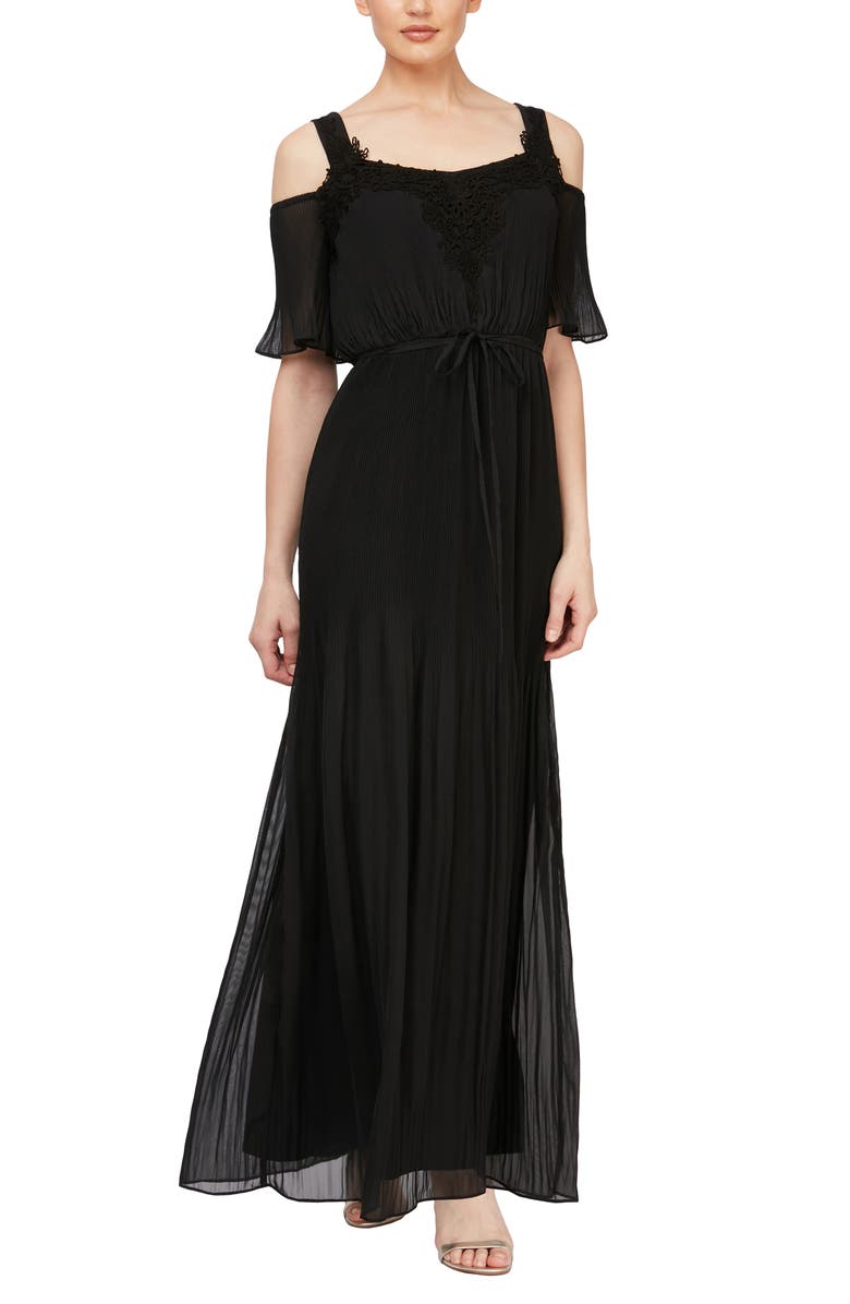 SLNY Cold Shoulder Pleated Dress, Main, color, 