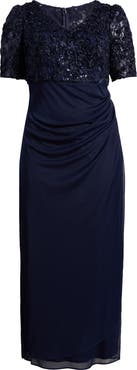 Alex Evenings Embellished Short Sleeve Empire Waist Gown