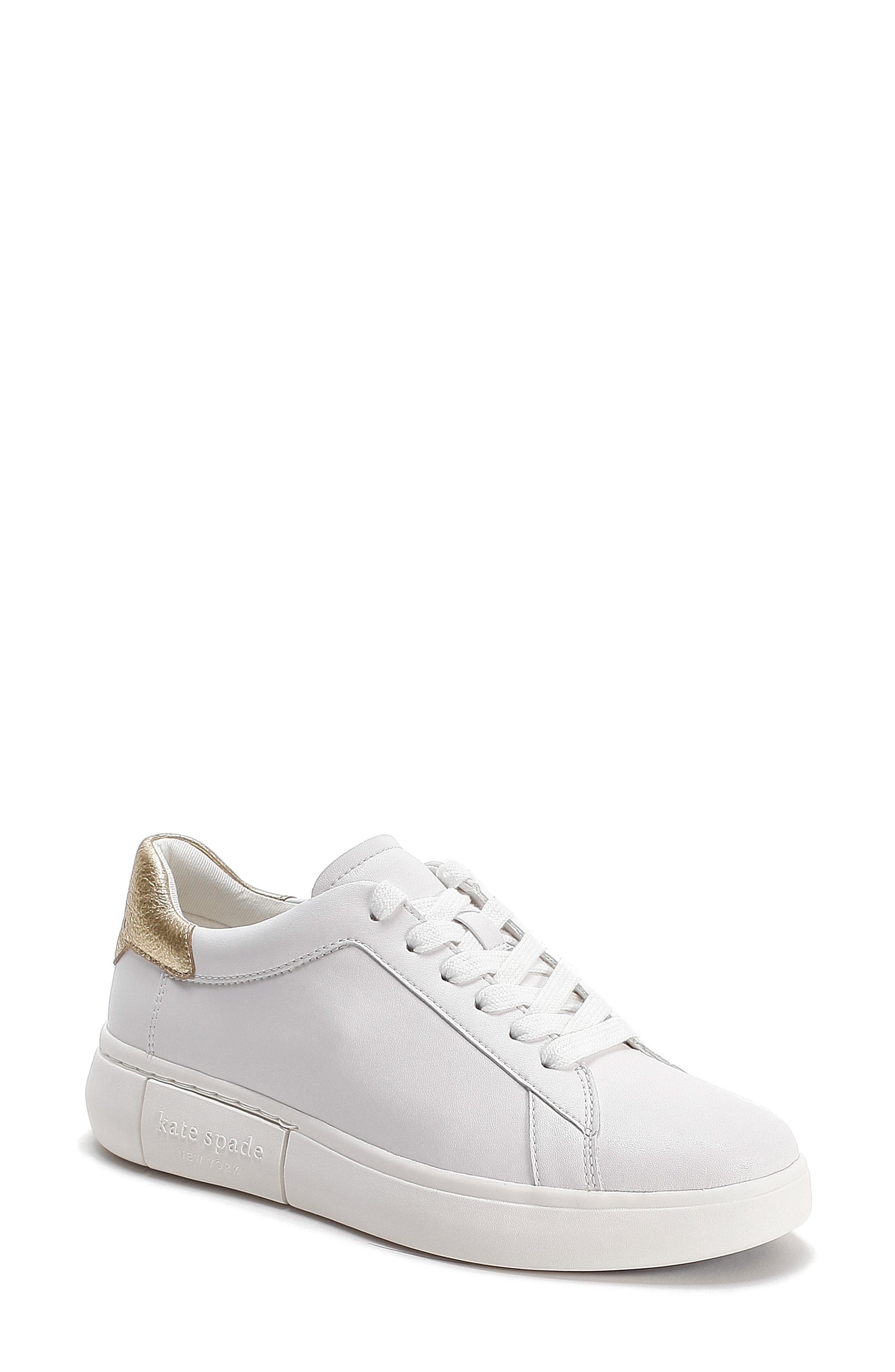Kate Spade New York lift platform sneaker, Main, color, Optic White/ Pale Gold Leather