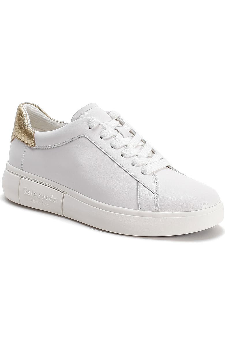 Kate Spade New York lift platform sneaker, Main, color, Optic White/ Pale Gold Leather