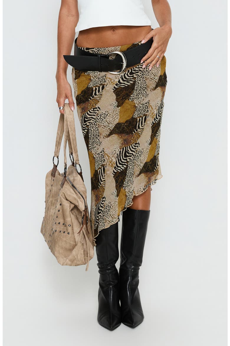 Suella Mixed Print Asymmetric Midi Skirt, Main, color, ANIMAL MULTI