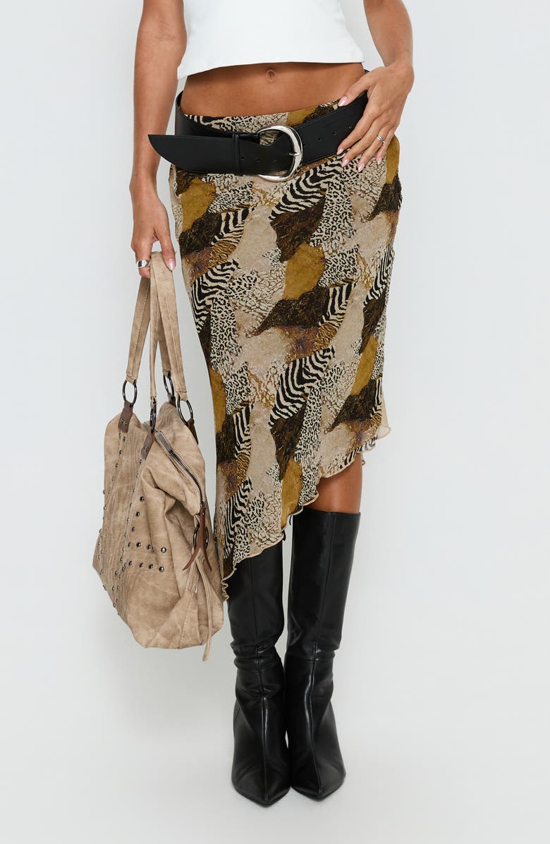 Princess Polly Suella Mixed Print Asymmetric Midi Skirt, Main, color,