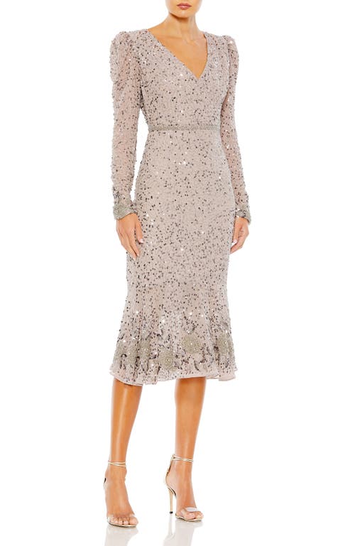 Mac Duggal Sequin Gown With Embellished Hemlin And Belt In Smokey Purple
