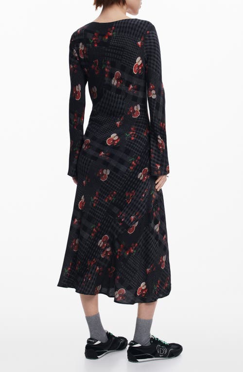 Desigual Mixed Print Long Sleeve Midi Dress In Gray