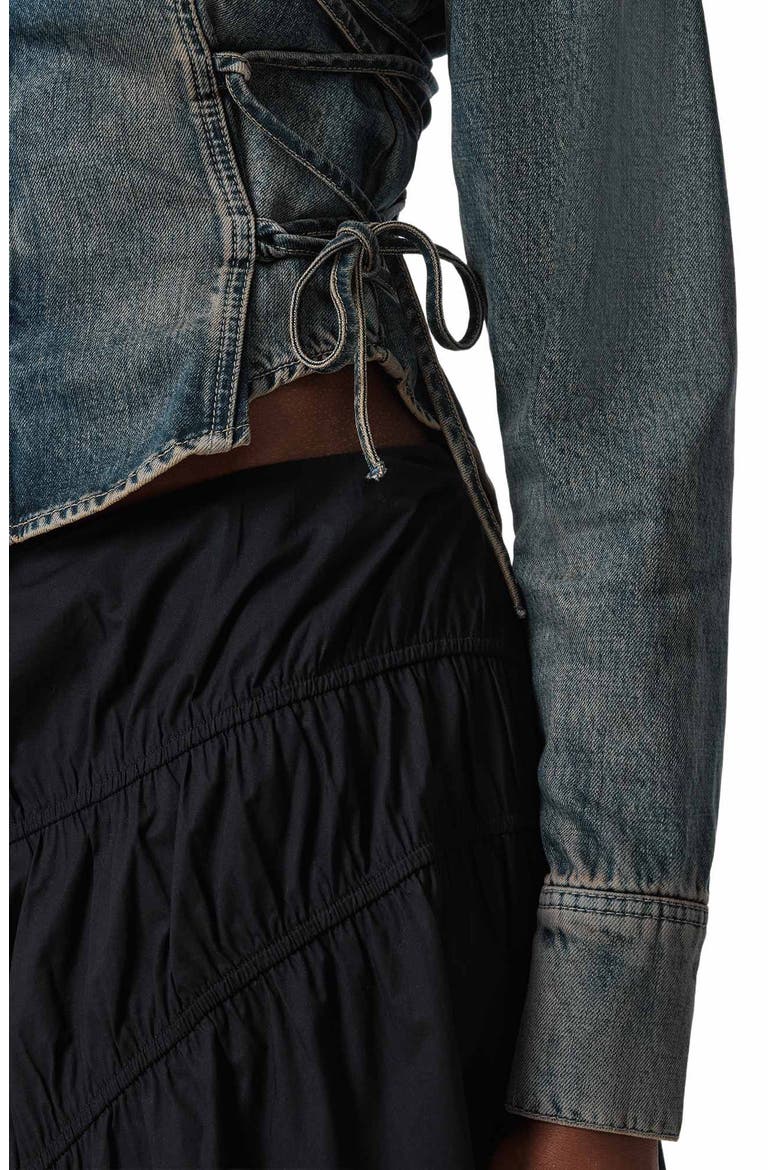 Evanna Tie Side Denim Shirt, Alternate, color, TINTED INDIGO