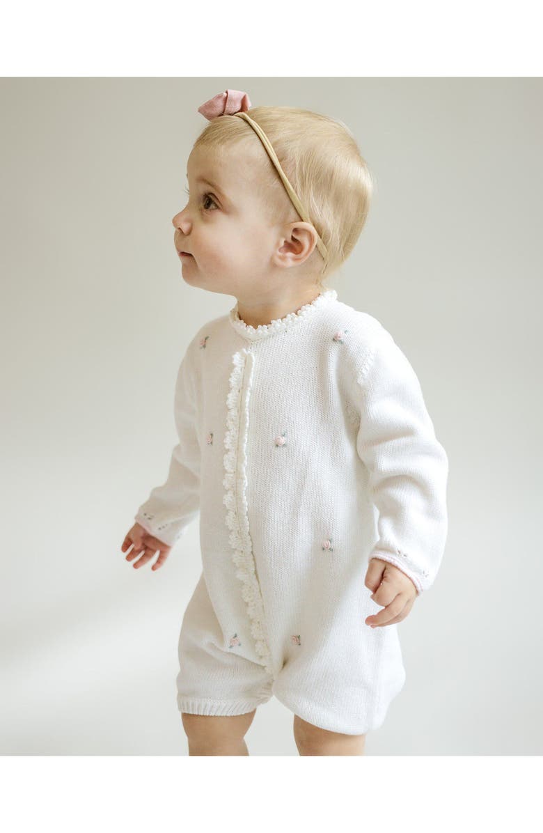 Cuclie Rosette Knit Bubble Romper, Alternate, color, Ivory