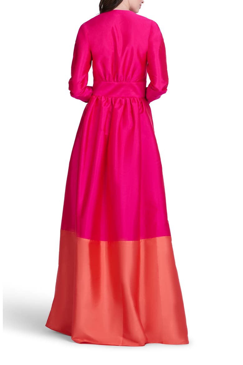 Colorblock Long Sleeve Taffeta Gown, Alternate, color, WATERMELON / CORAL