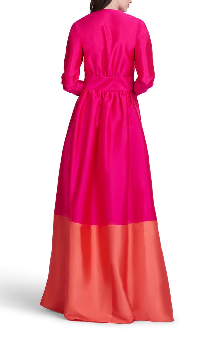 EMILY SHALANT Colorblock Long Sleeve Taffeta Gown, Alternate, color, Watermelon / Coral