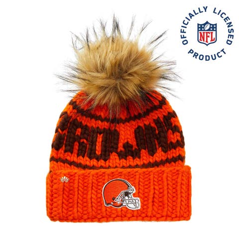 Orange Browns Nfl Beanie With Faux Fur Pom Pom