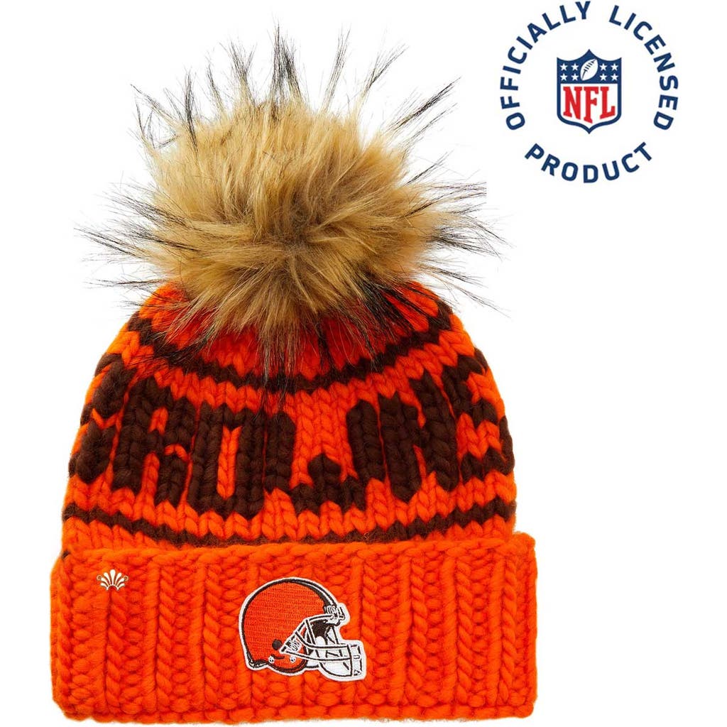 Lele Sadoughi Orange Browns Nfl Beanie With Faux Fur Pom Pom In Orange