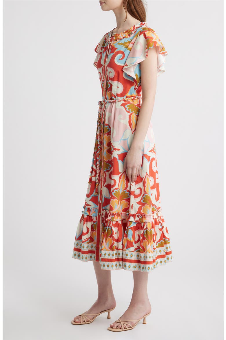 Ella Braided Tie Belt Cotton Midi Dress, Alternate, color, ROSETTI PRINT