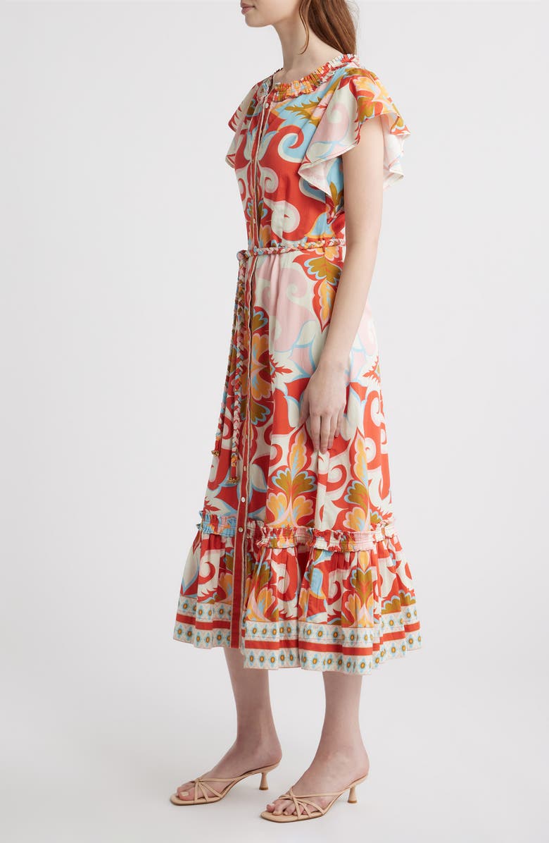 LOVE THE LABEL Ella Braided Tie Belt Cotton Midi Dress, Alternate, color, Rosetti Print