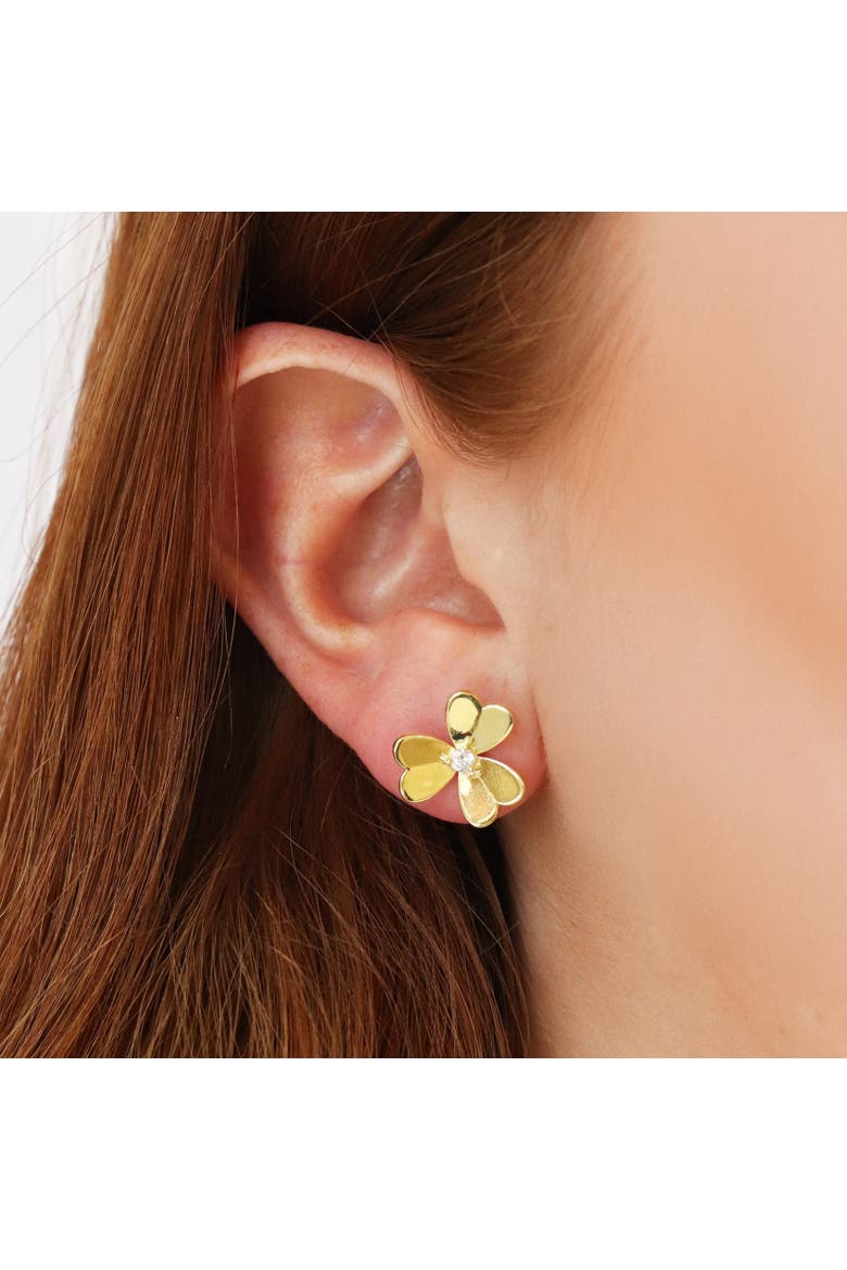 Clover Petal CZ Stud Earrings, Alternate, color, Gold-Plated Sterling Silver