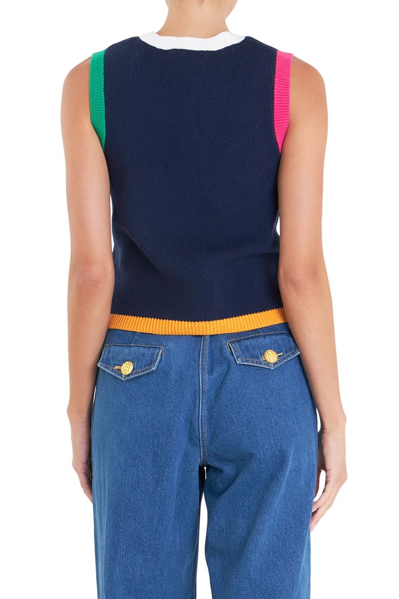 Colorblock Trim Sweater Vest, Alternate, color, NAVY MULTI