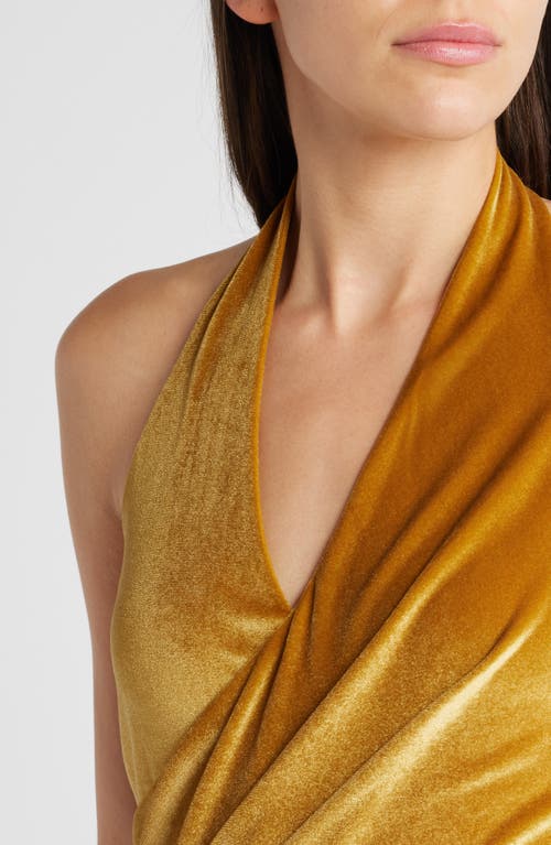 Black Halo Elaria Velvet Halter Minidress In Gold