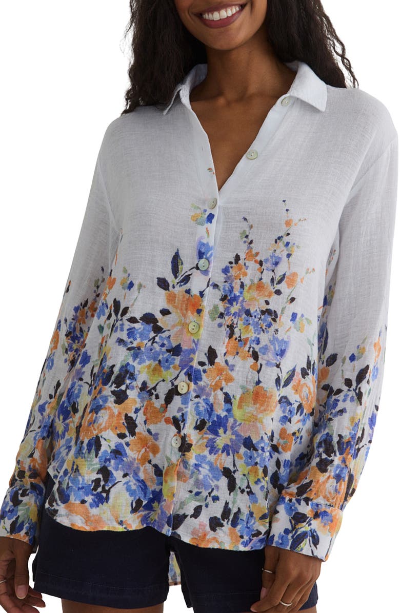 Bella Dahl Placed Floral Linen Blend Button-Up Shirt, Main, color, 
