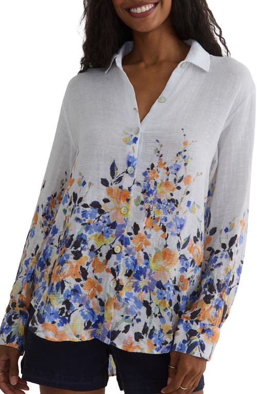 Bella Dahl Placed Floral Linen Blend Button-up Shirt In Border Floral Print
