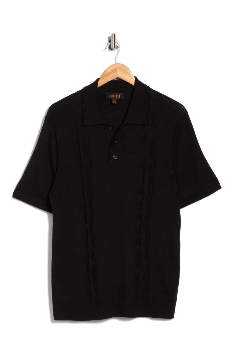 Stitch Panel Wool Blend Polo, Alternate, color, BLACK