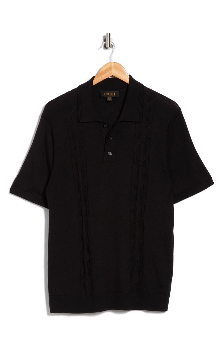 TRUTH Stitch Panel Wool Blend Polo, Alternate, color, Black