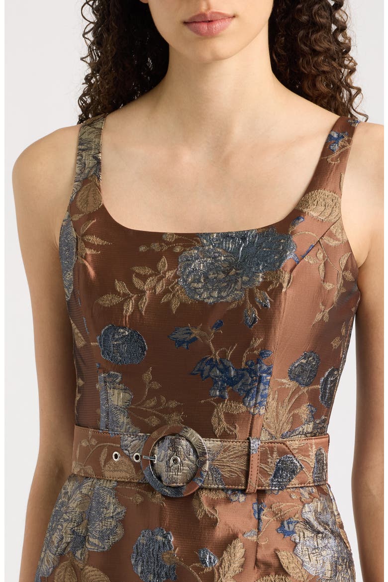 Belted Jacquard Midi Dress, Alternate, color, BROWN TAUPE