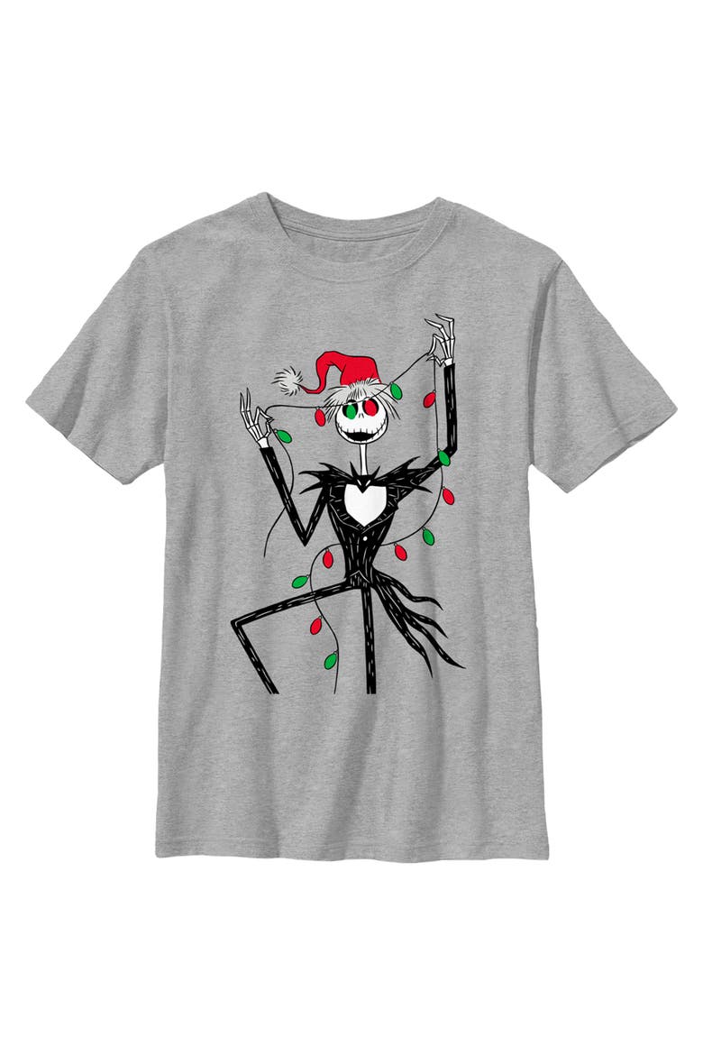 Boy's The Nightmare Before Christmas Jack Christmas Lights Graphic Tee, Main, color, Athletic Heather