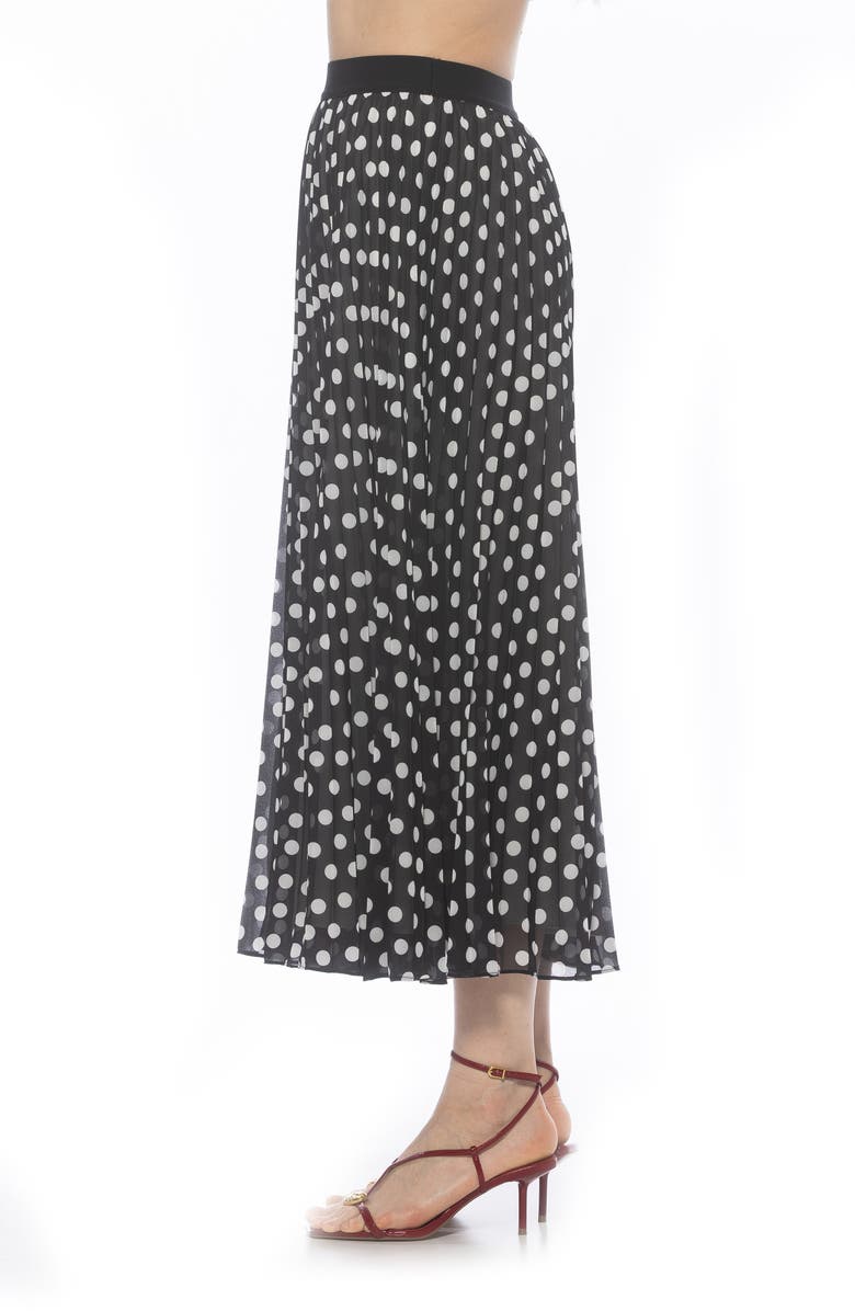 Alexia Admor Kesia Midi Chiffon Pleated Skirt, Alternate, color, Black White Polka Dots